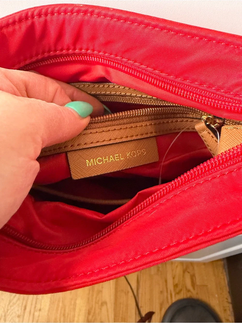 Michael Kors Red Crossbody with Tan Adjustable Strap